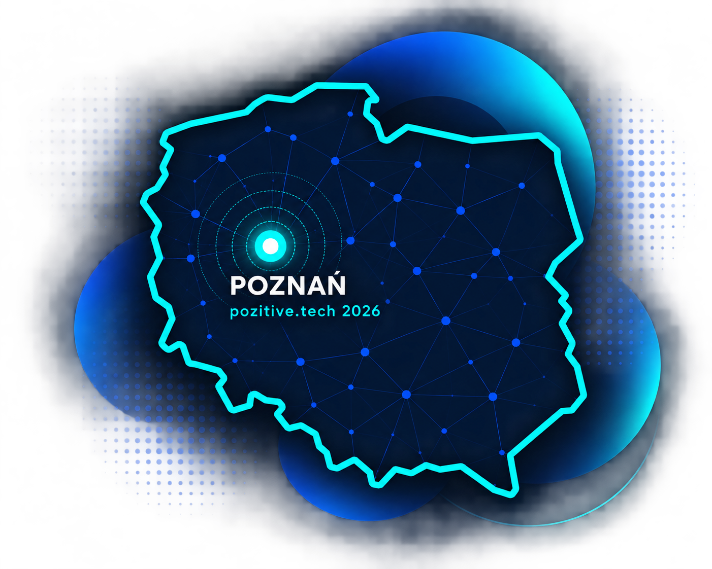 Mapa Polski z wyróżnionym Poznaniem – POZITIVE.tech 2026